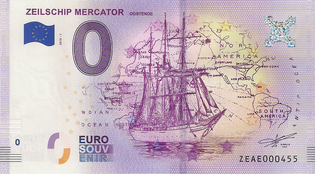 0 Euro biljet België 2018 - Zeilschip Mercator