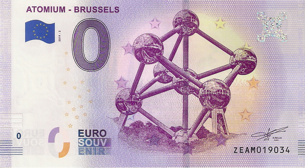 0 Euro biljet België 2019 - Atomium Brussels