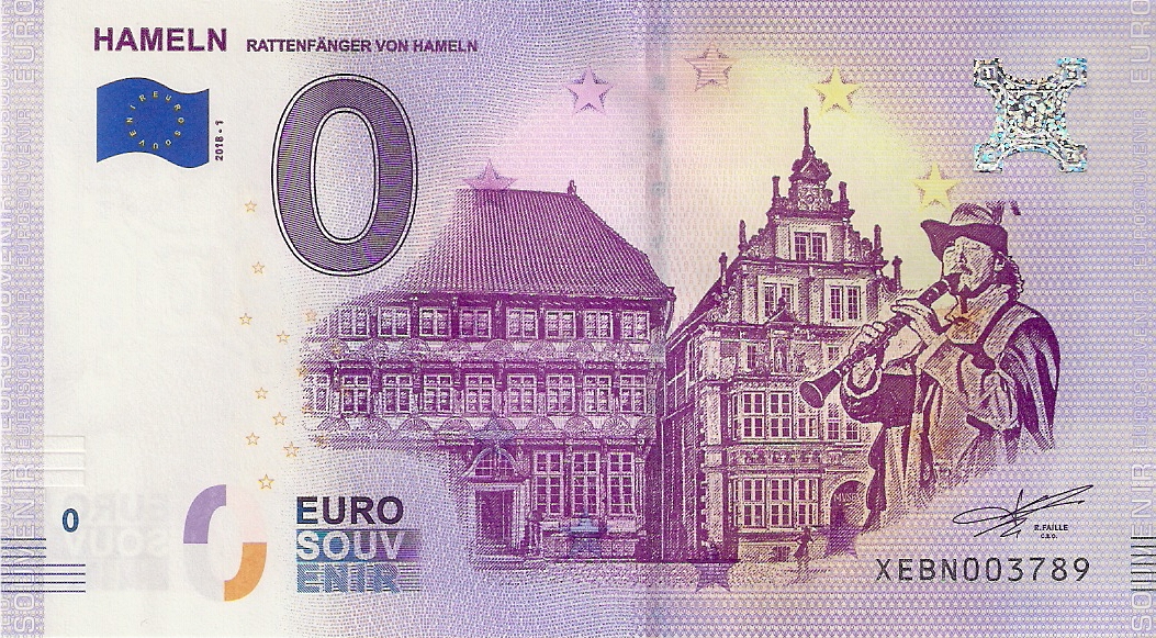 0 Euro biljet Duitsland 2018 - Hameln