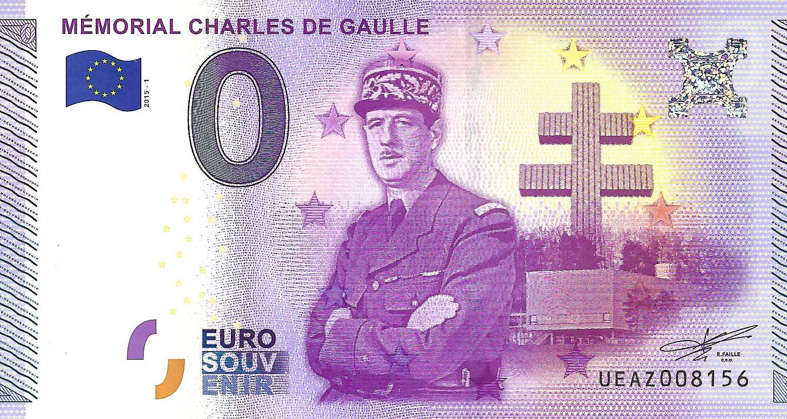 0 Euro biljet Frankrijk 2015 - Mémorial Charles de Gaulle