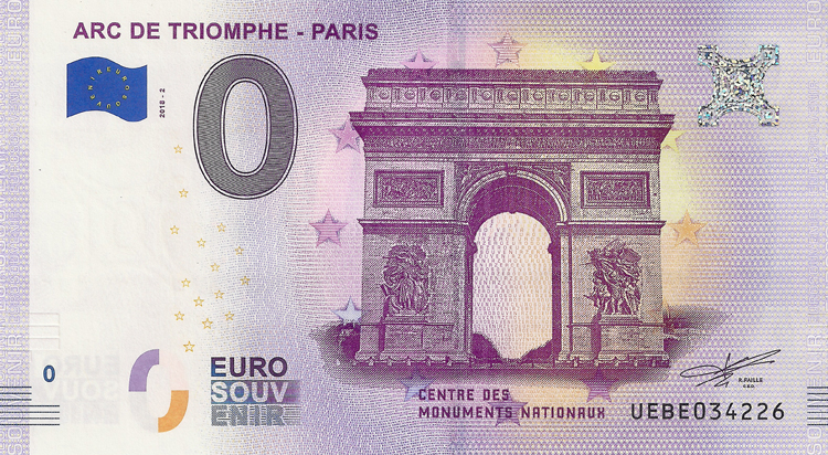 0 Euro Biljet Frankrijk 2018 - Arc de Triomphe