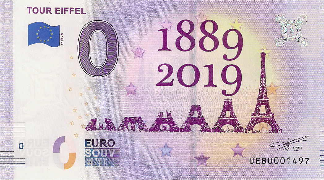0 Euro biljet Frankrijk 2019 - Tour Eiffel 1889-2019
