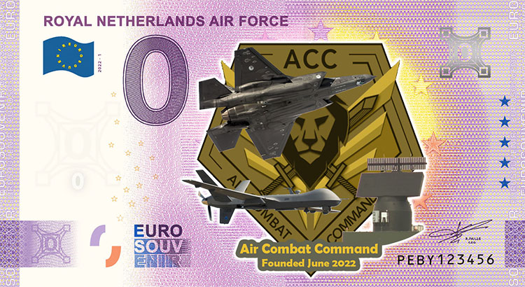 0 Euro biljet Nederland 2022 - Koninklijke Luchtmacht ACC KLEUR