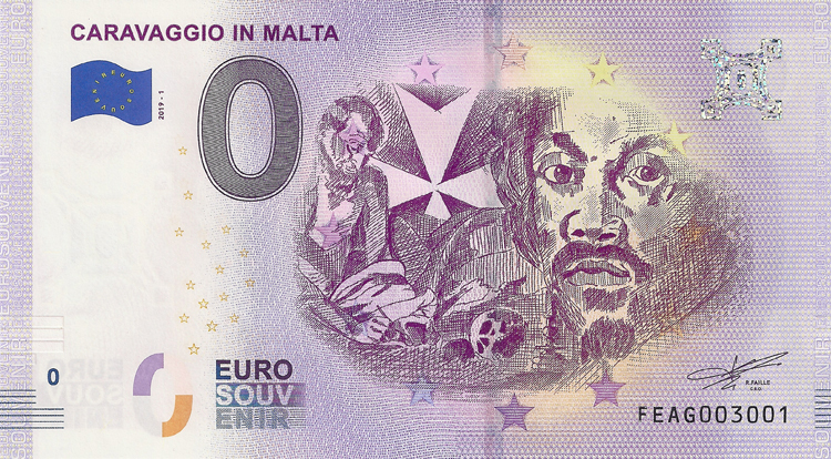 0 Euro biljet Malta 2019 - Caravaggio in Malta
