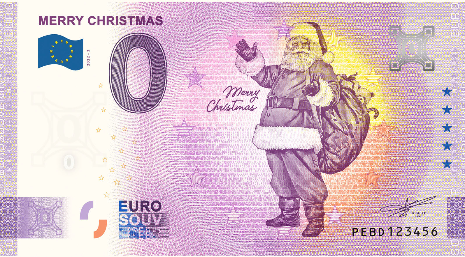 0 Euro biljet Nederland 2022 - Merry Christmas