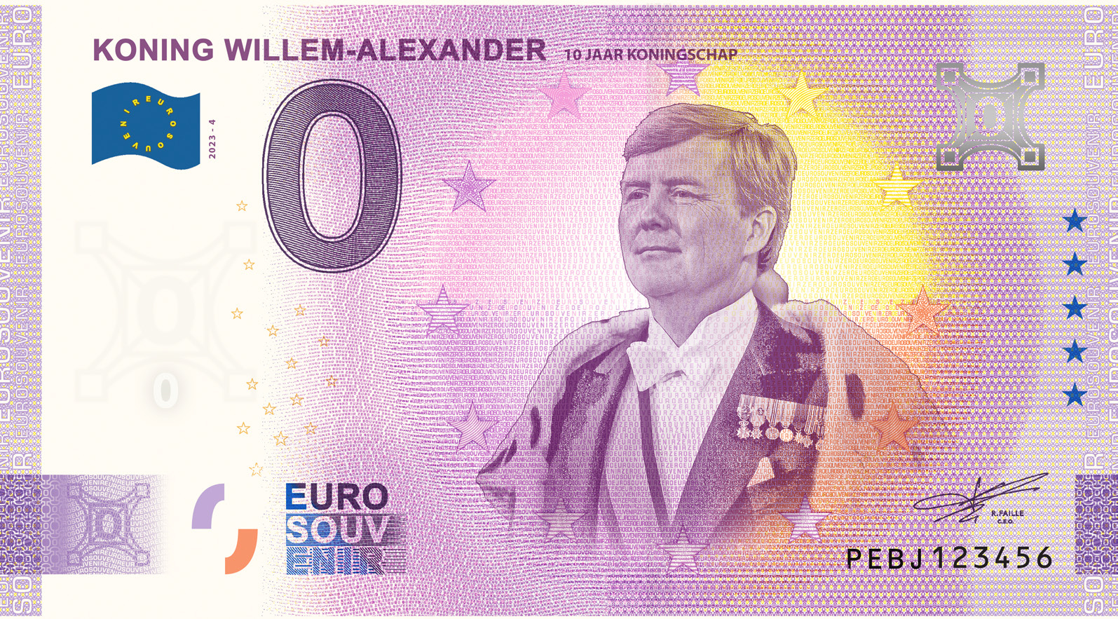 0 Euro biljet Nederland 2023 - 10 jaar Koningschap