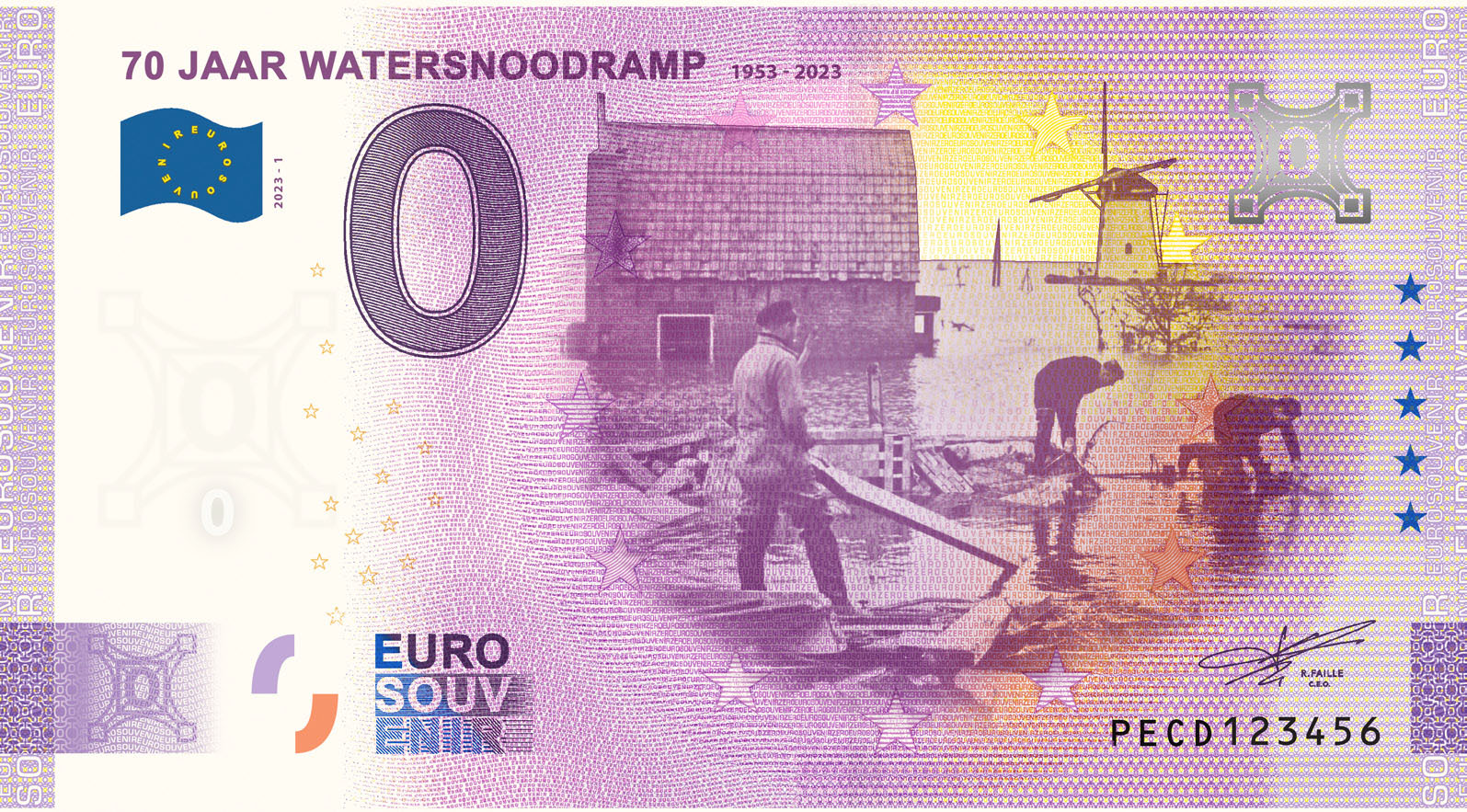 0 Euro biljet Nederland 2023 - 70 jaar Watersnoodramp