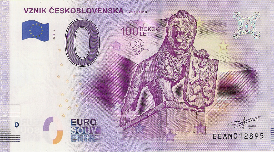 0 Euro biljet Slowakije 2018 - Vznik Ceskoslovenska