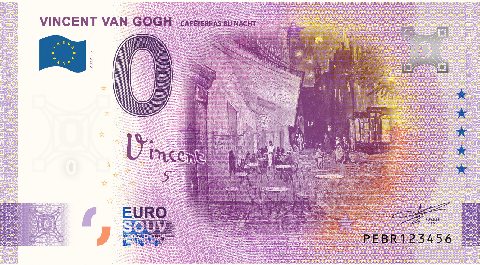 0 Euro biljet Nederland 2022 - Vincent van Gogh Caféterras bij nacht First Issue Pack #67