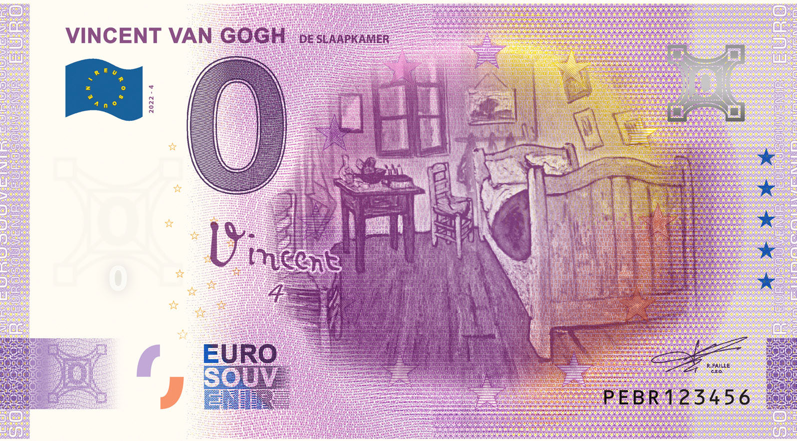 0 Euro biljet Nederland 2022- Vincent van Gogh IV De Slaapkamer