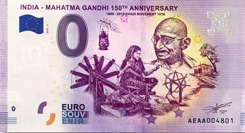 0 Euro biljet India 2020 - Mahatma Gandhi 4 - Khadi Movement