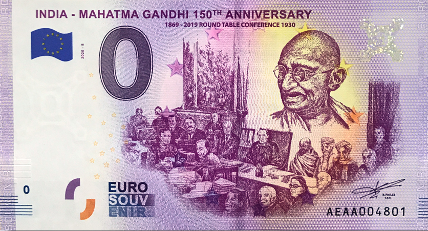 0 Euro biljet India 2020 - Mahatma Gandhi 8 - Round Table Conference