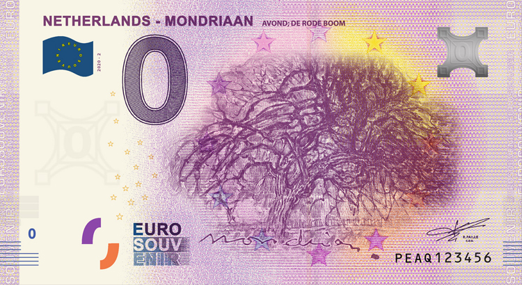 0 Euro biljet Nederland 2020 - Mondriaan Avond de rode boom