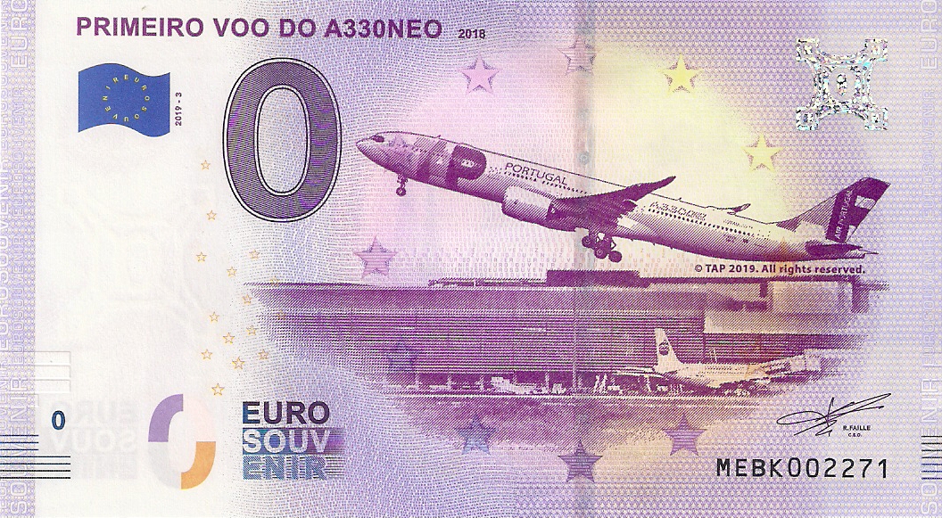 0 Euro biljet Portugal 2019 - Primeiro voo do A330NEO
