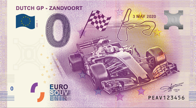 0 Euro biljet Nederland 2020 - Dutch GP Zandvoort