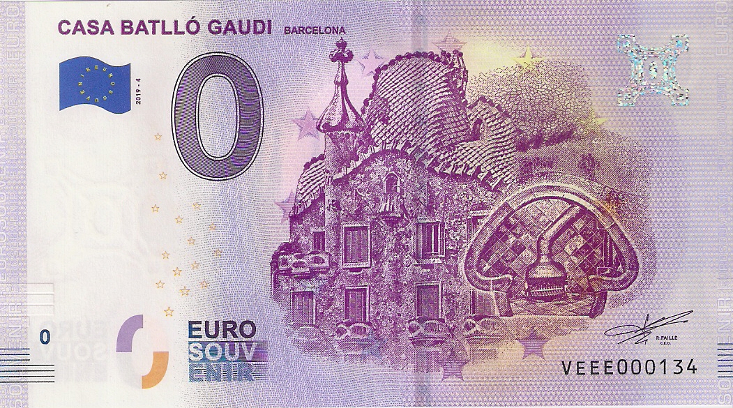 0 Euro biljet Spanje 2019 - Casa Batlló Gaudi