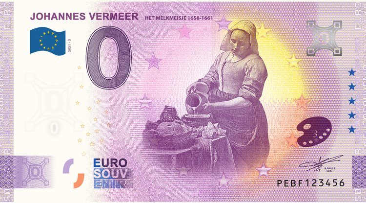 0 Euro biljet Nederland 2021 - Vermeer Het Melkmeisje LIMITED EDITION FIP#41