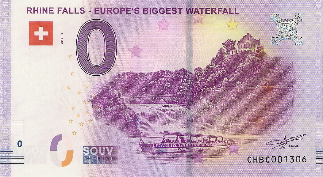 0 Euro Biljet Zwitserland 2018 - Rhine Falls - Europe's biggest waterfall