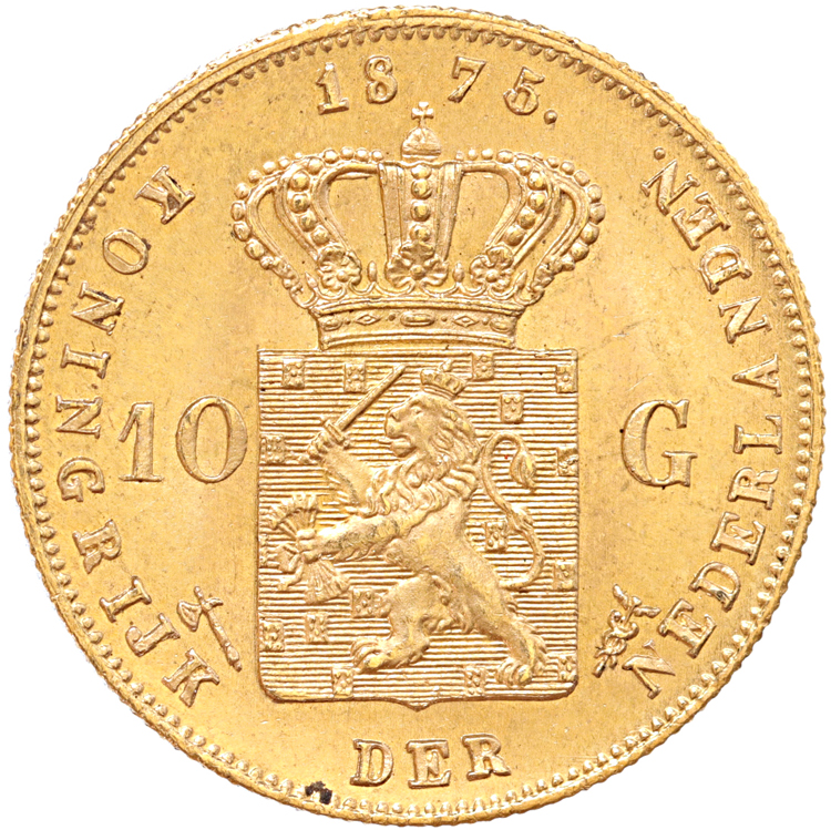 Nederland 10 Gulden goud Willem III 10 ex.