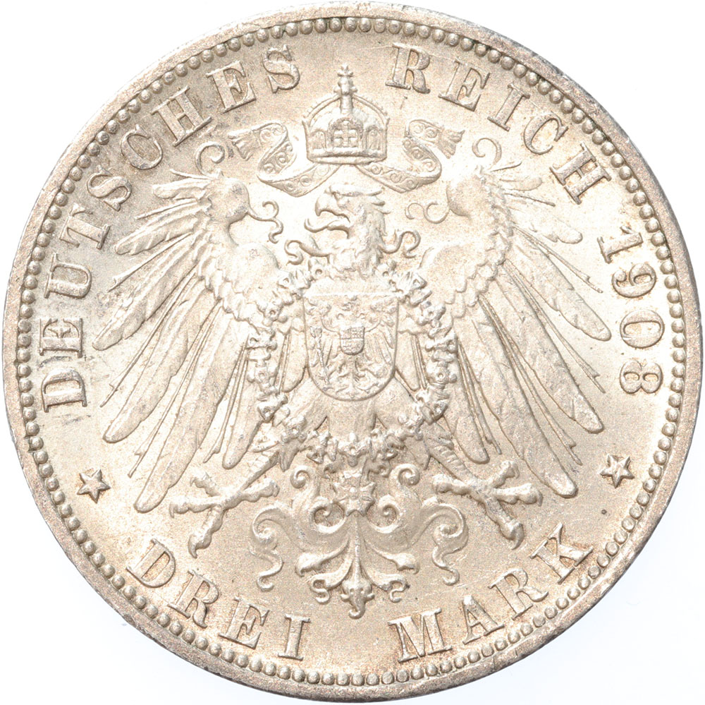German States Prussia 3 Mark silver 1908A UNC