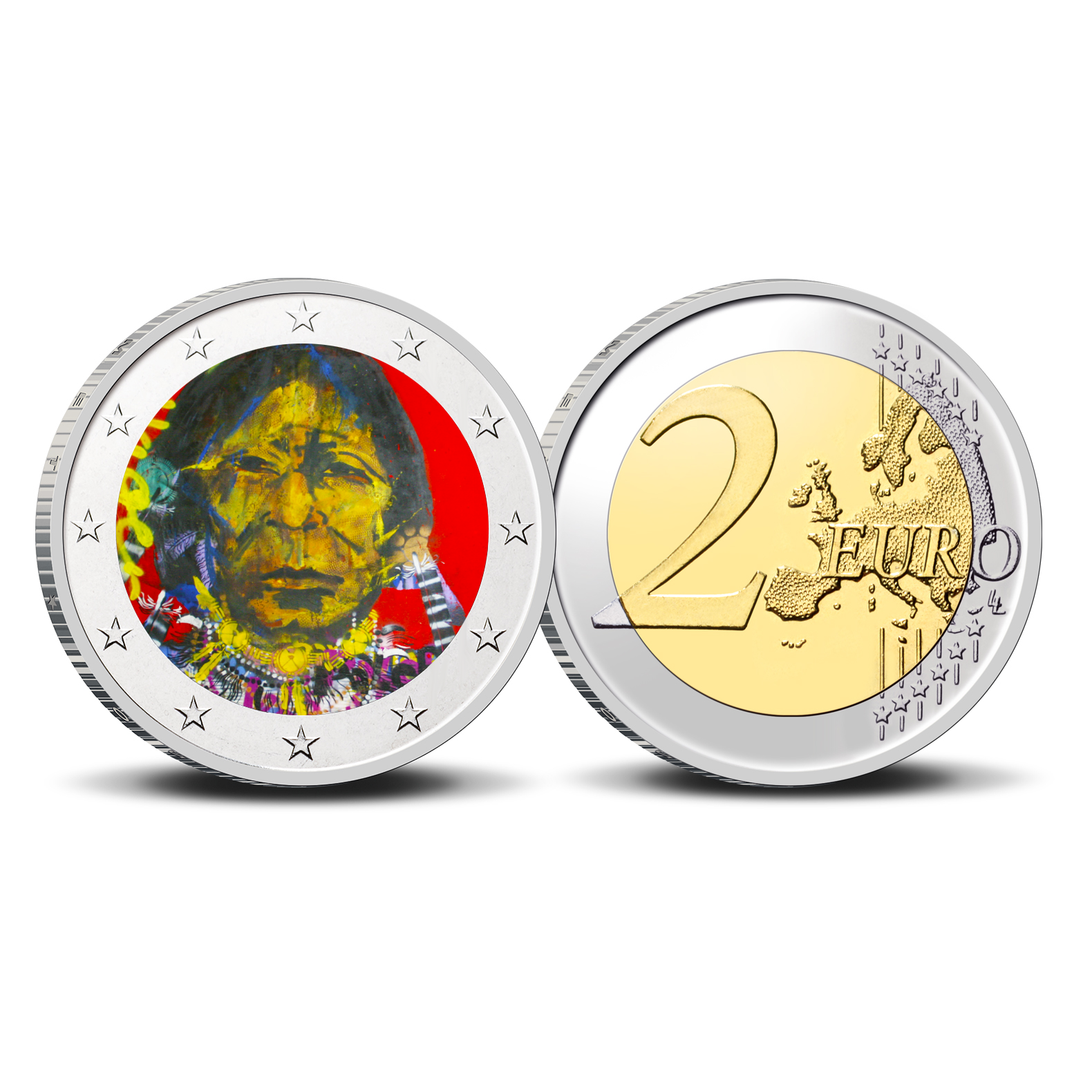 2 Euro munt kleur Herman Brood The Indian