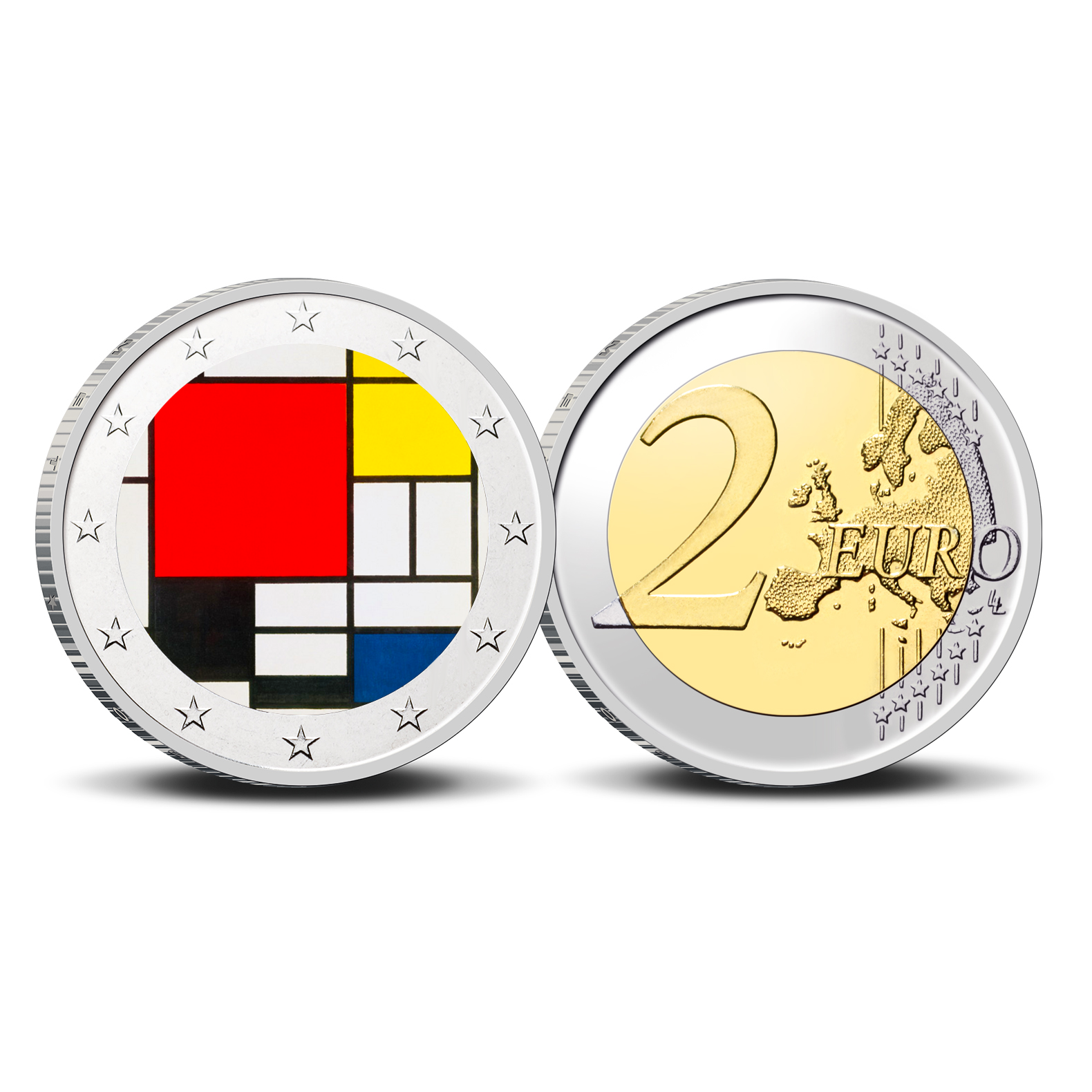 2 Euro munt kleur Mondriaan Compositie