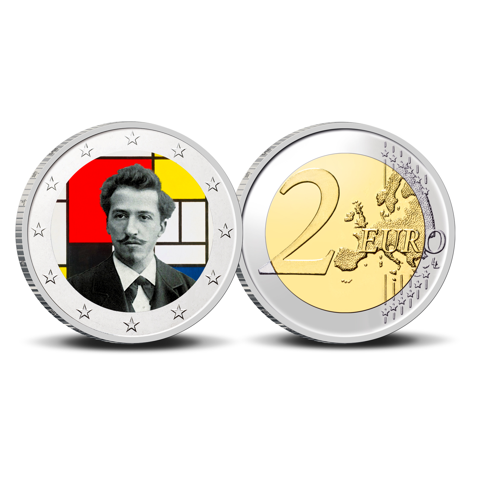 2 Euro munt kleur Mondriaan 