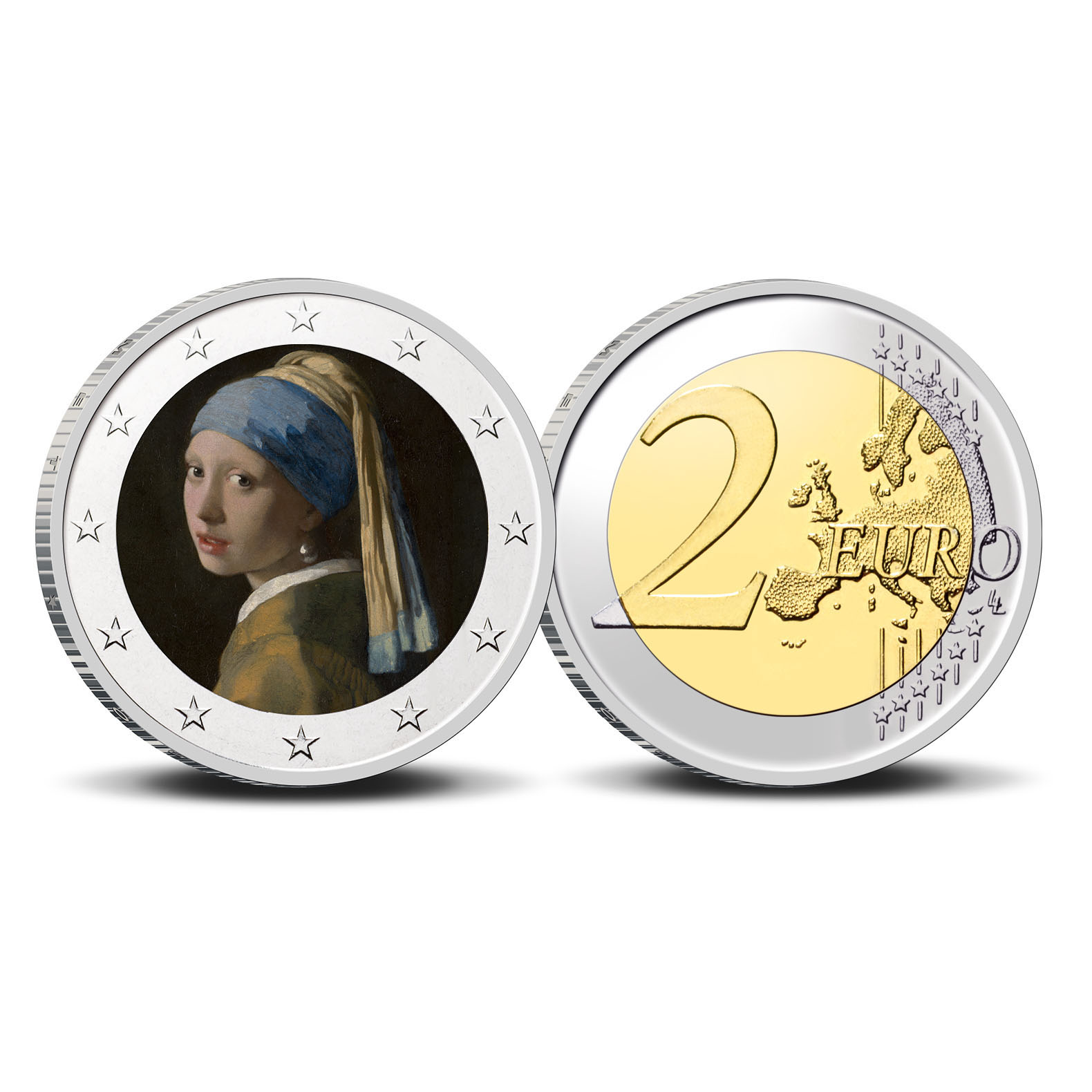 2 Euro munt kleur Vermeer Meisje met de Parel