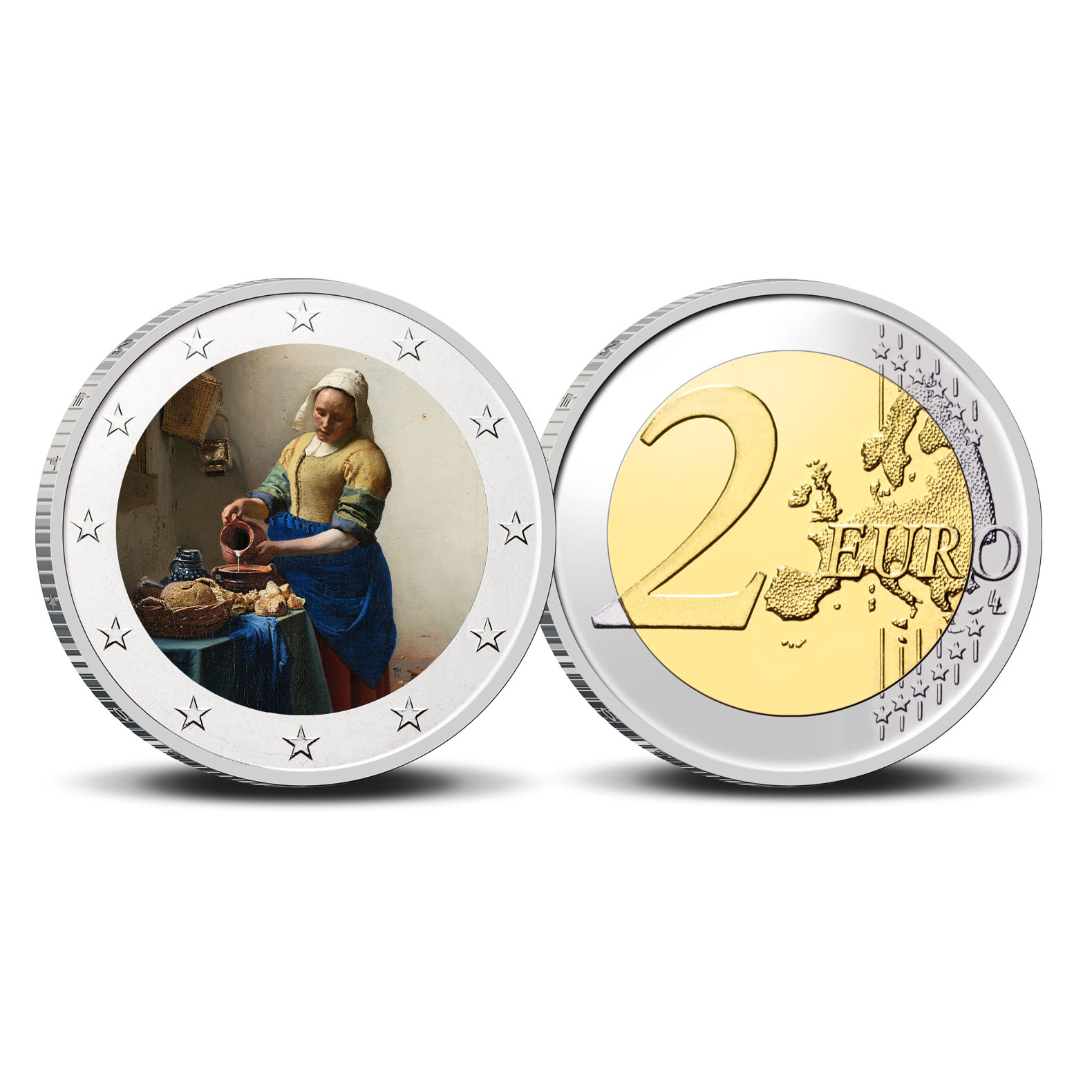 2 Euro munt kleur Vermeer Het Melkmeisje