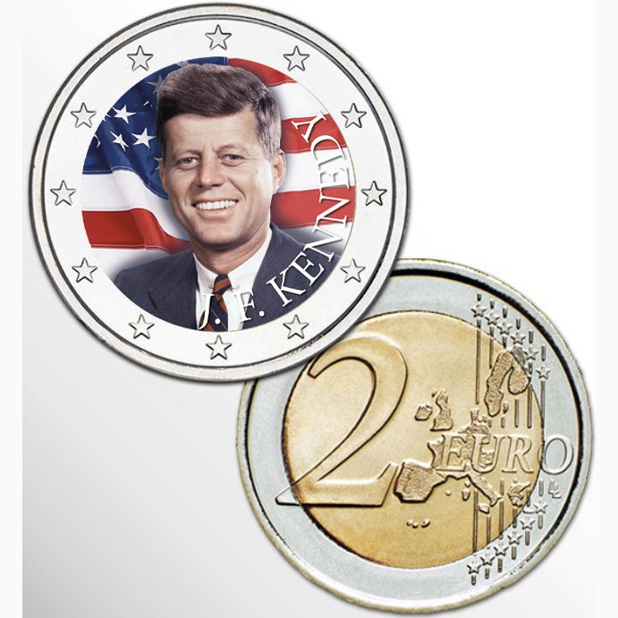2 Euro munt kleur Kennedy