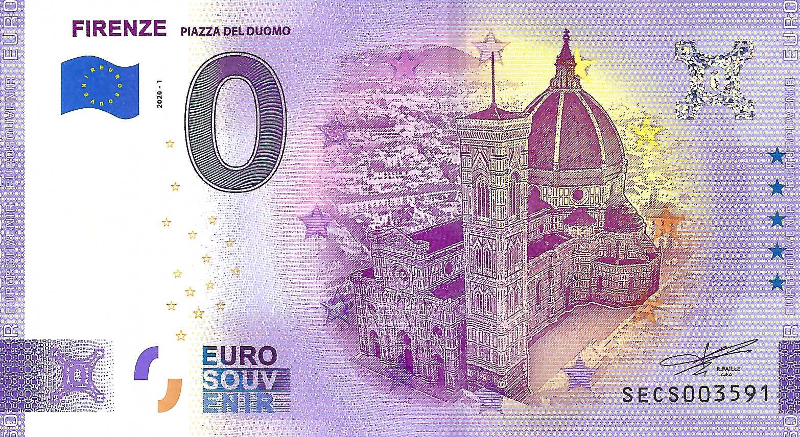 0 Euro biljet Italië 2020 - Firenze Piazza del Duomo ANNIVERSARY