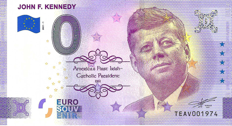 0 Euro biljet Ierland 2021 - John F. Kennedy