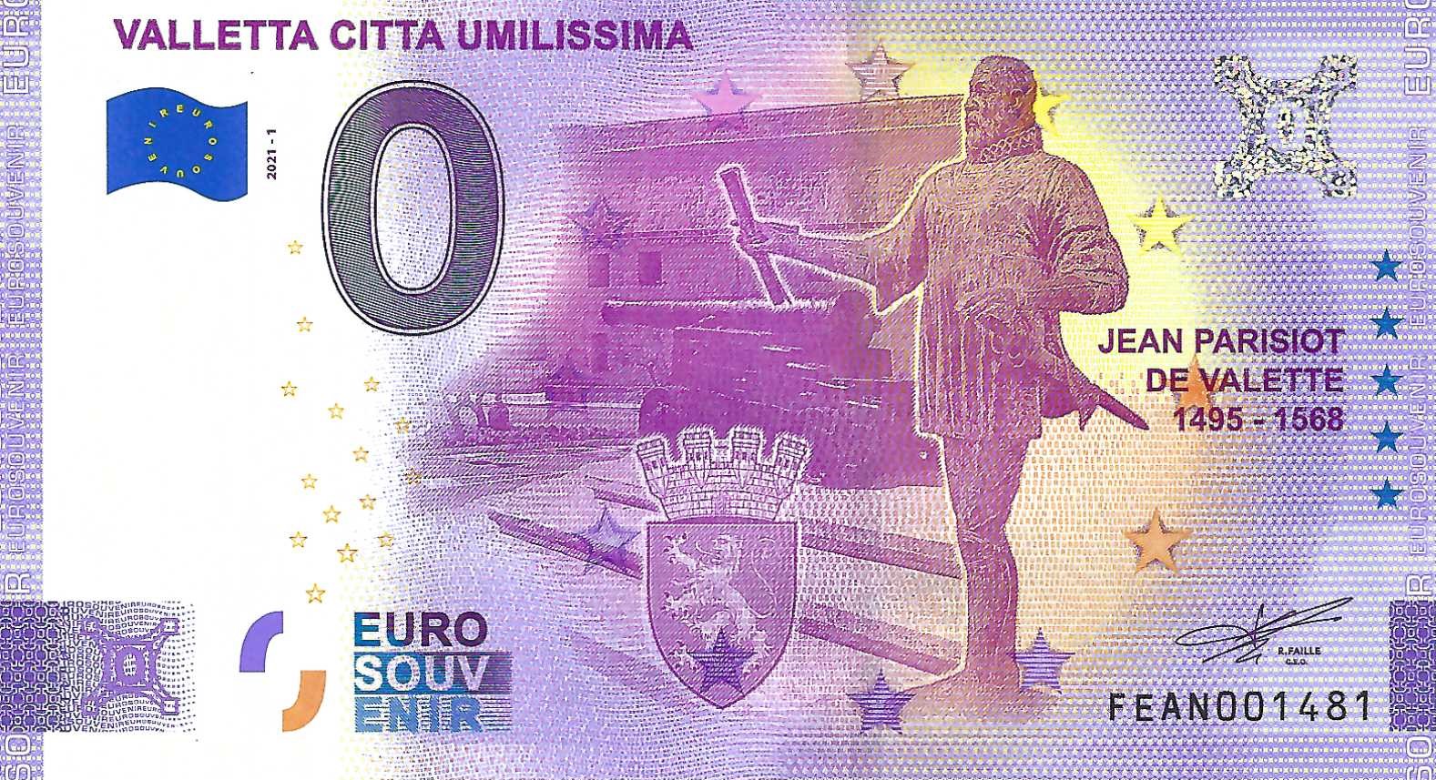 0 Euro biljet Malta 2021 - Valletta Citta Umilissima ANNIVERSARY MISPRINT PARISIOT