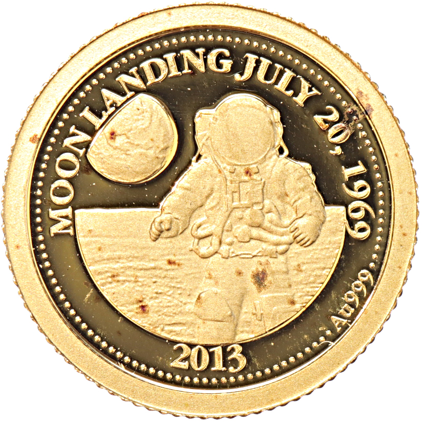 Samoa 5 Dollars gold 2013 Moonlanding July 20, 1969 proof