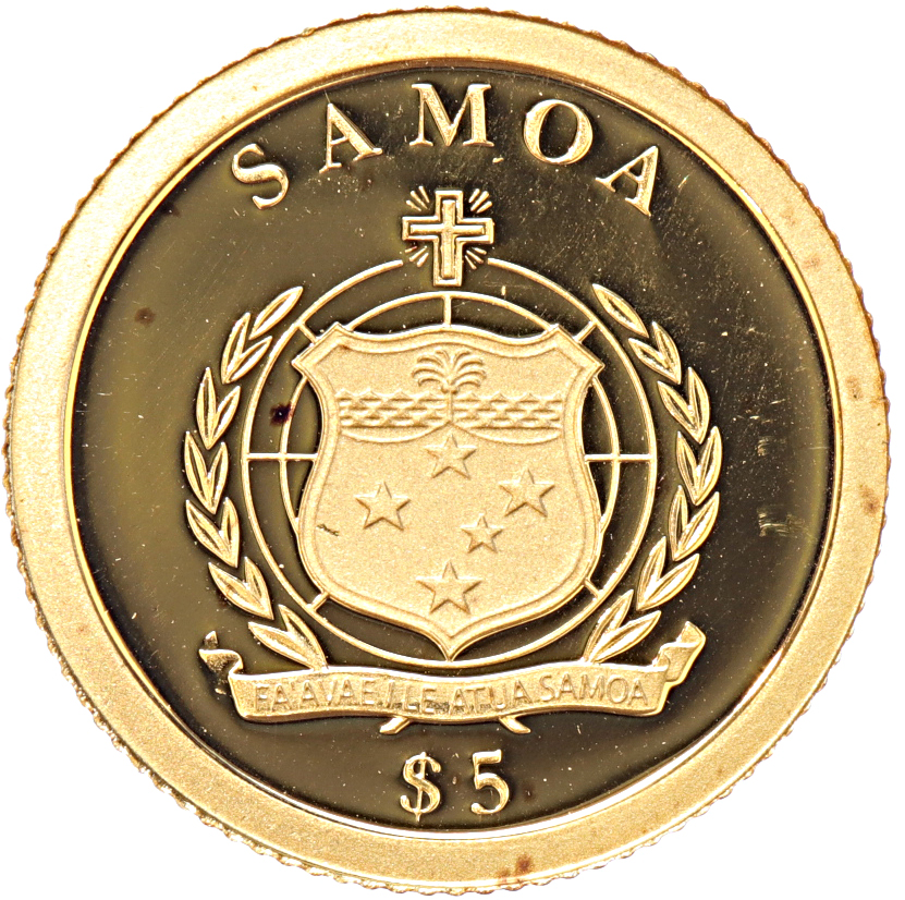Samoa 5 Dollars gold 2013 Moonlanding July 20, 1969 proof