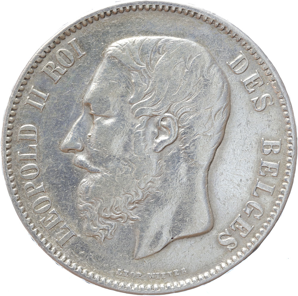 Belgium 5 Francs 1868 silver VF