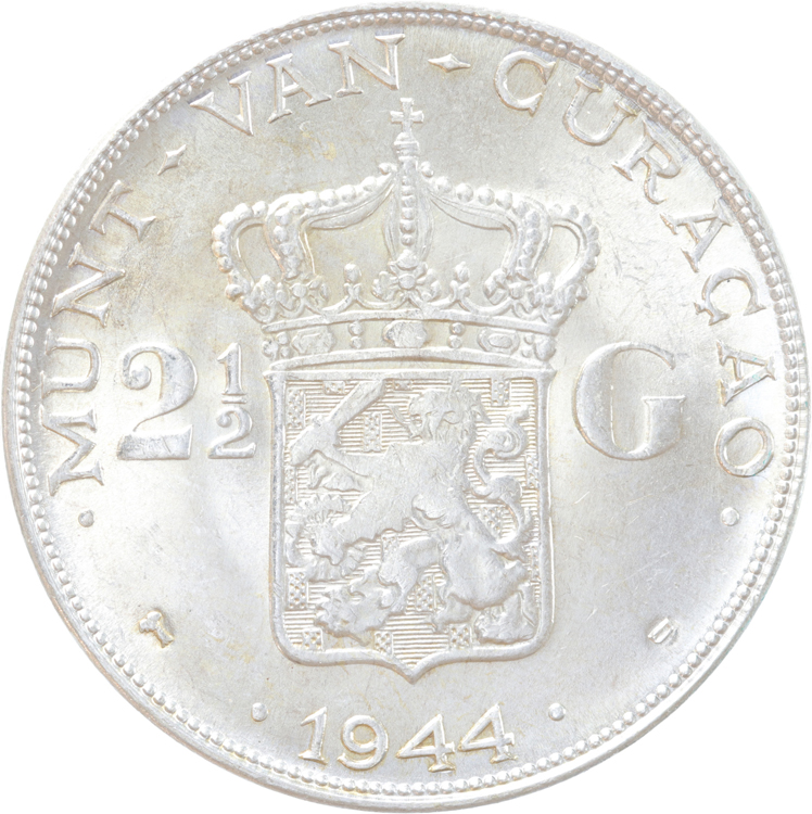 Curaçao 2 1/2 gulden zilver 1944 50 ex. Ca ZF