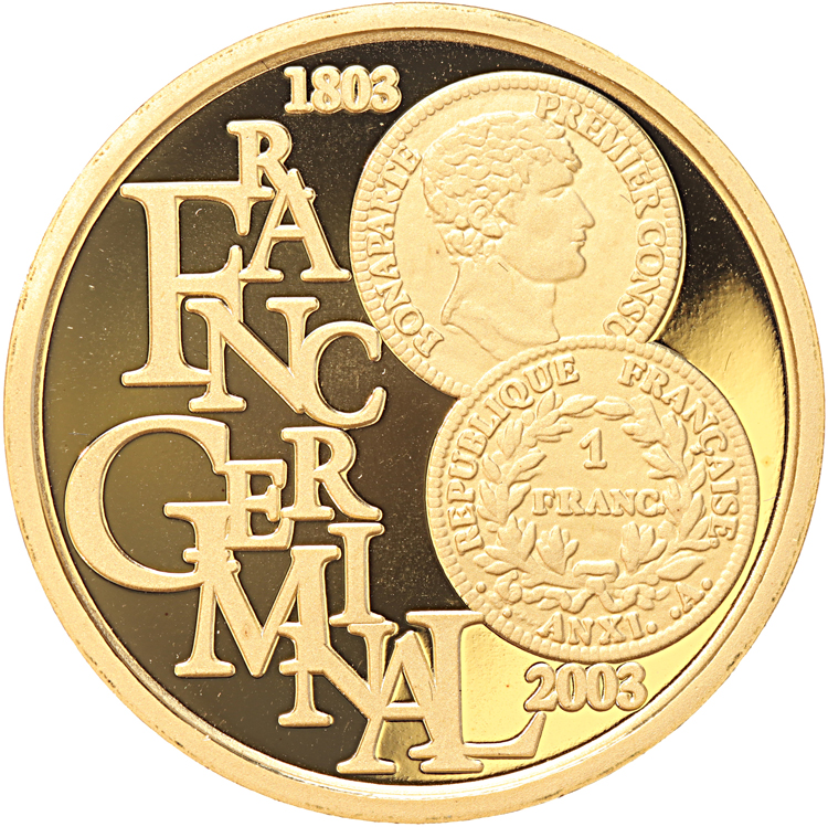 België 100 euro goud 2003 100 jaar Franse Franc proof