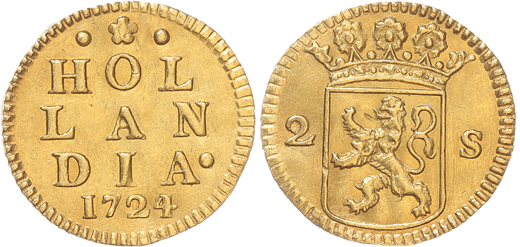 Holland Dubbele wapenstuiver goud 1724/23