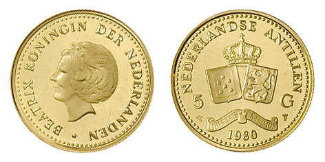 5 Gulden 1980 Beatrix Nederlandse Antillen Prooflike