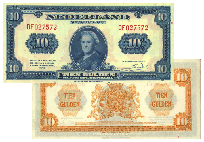 10 gulden 1943 II Wilhelmina 44-1