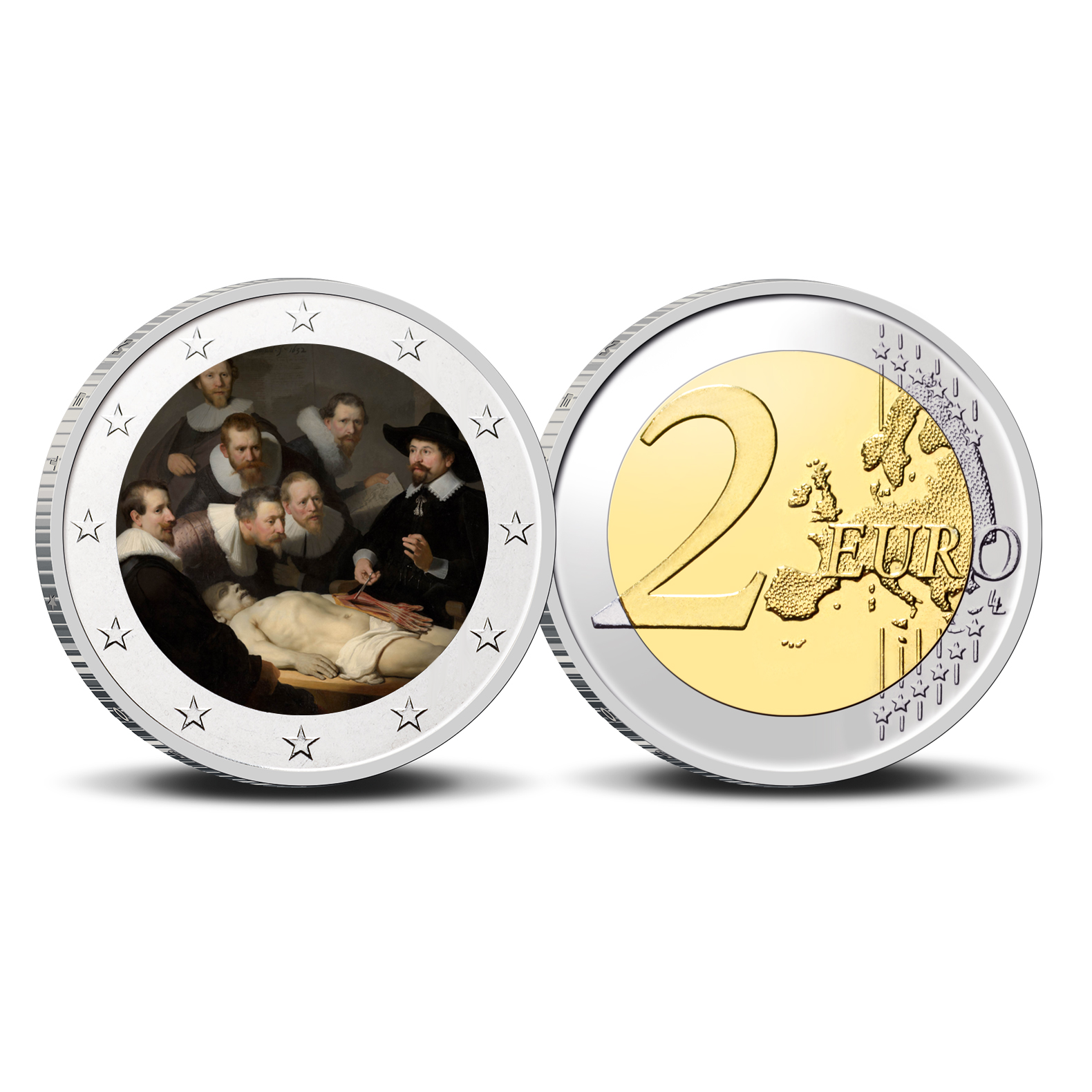 2 Euro munt kleur Rembrandt De anatomische les