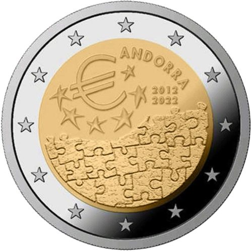 Andorra 2 euro 2022 10 jaar Monetaire Unie BU in coincard
