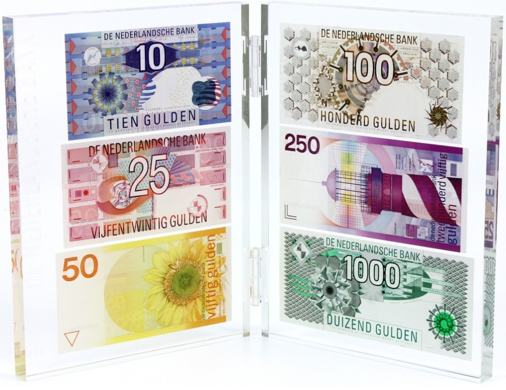 Nederland Gulden bankbiljetten in plexiglas