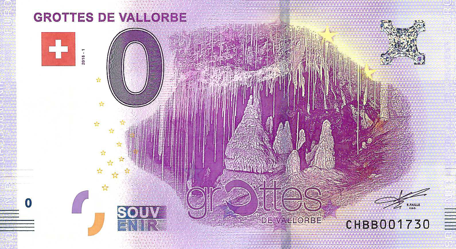 0 Euro biljet Zwitserland 2018 - Grottes de Vallorbe