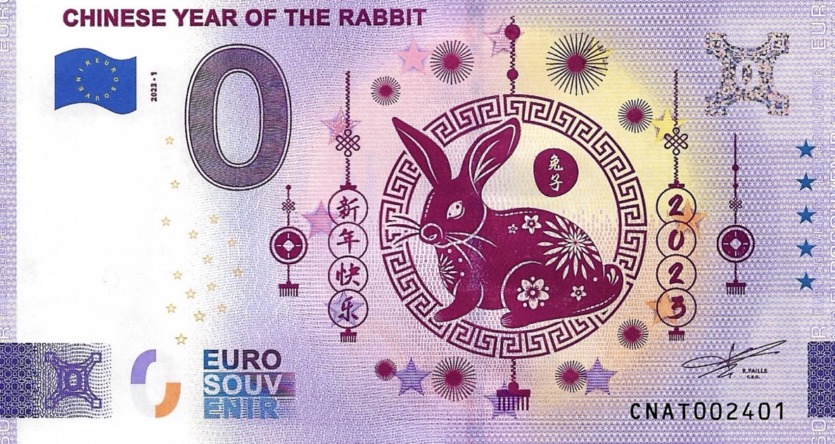 0 Euro biljet China 2023 - Chinese year of the Rabbit