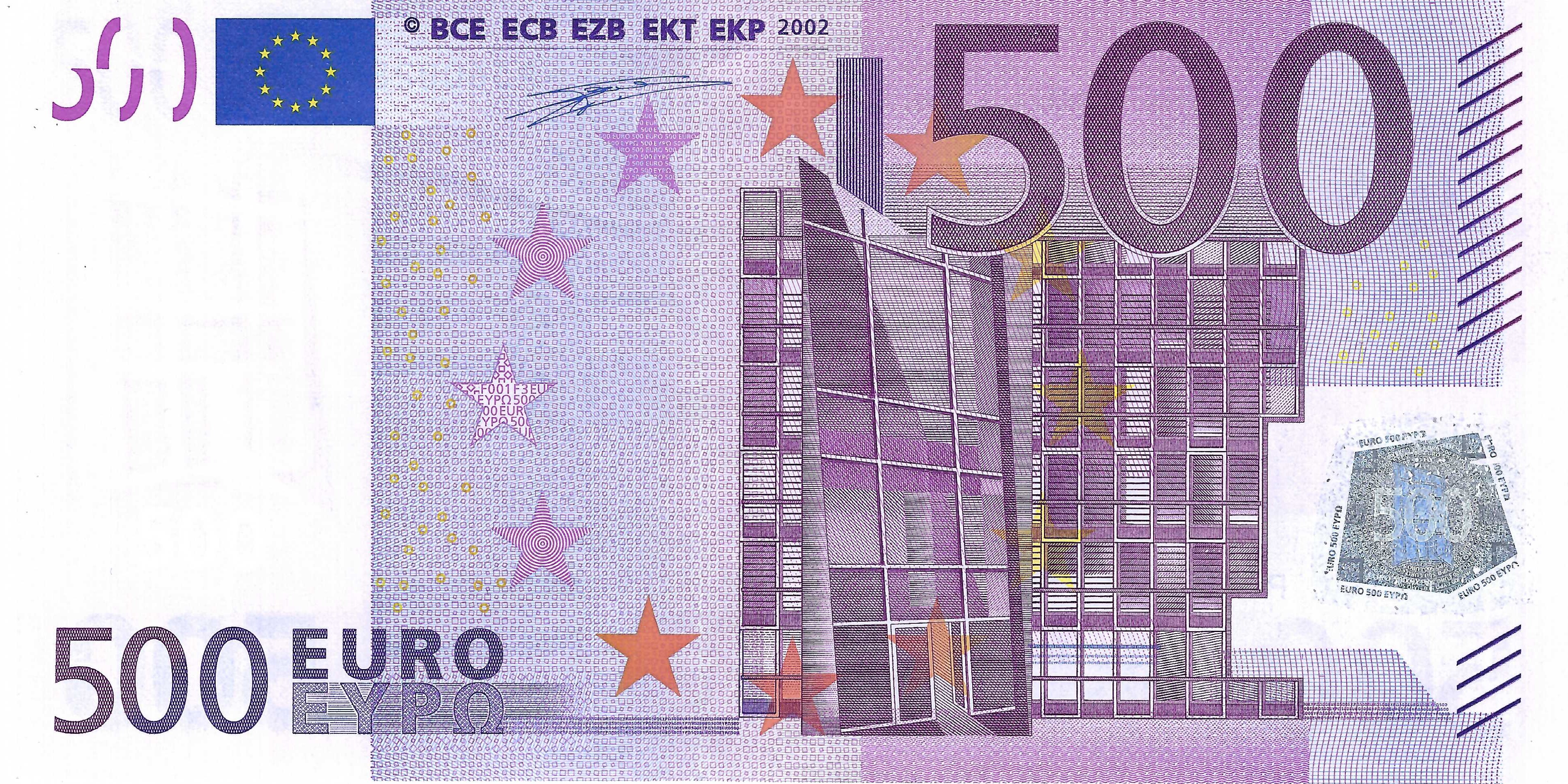 500 Euro biljet 2002 met handtekening W.F. Duisenberg (X/R002)