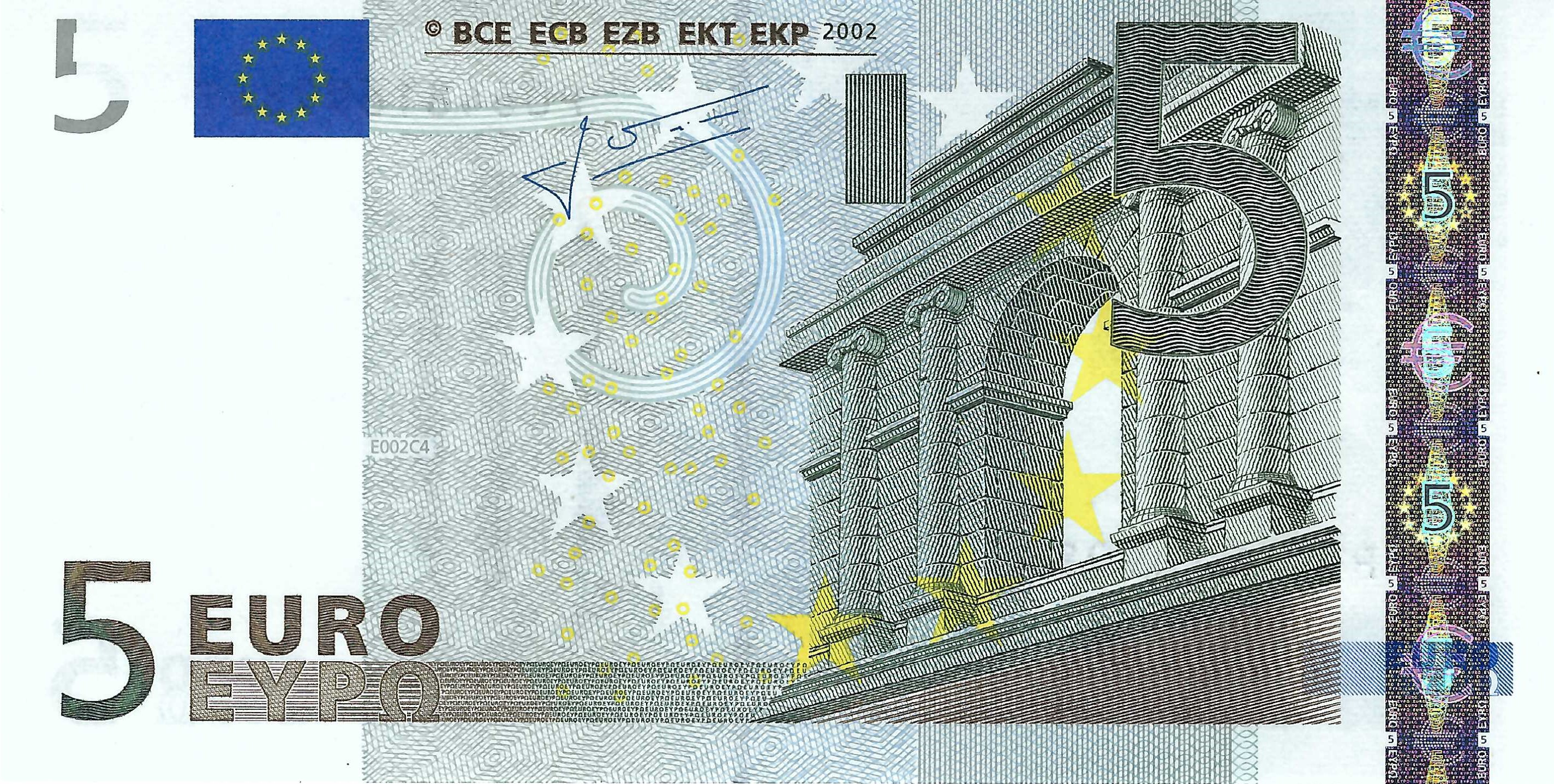 5 Euro biljet 2002 met handtekening J.-C. Trichet