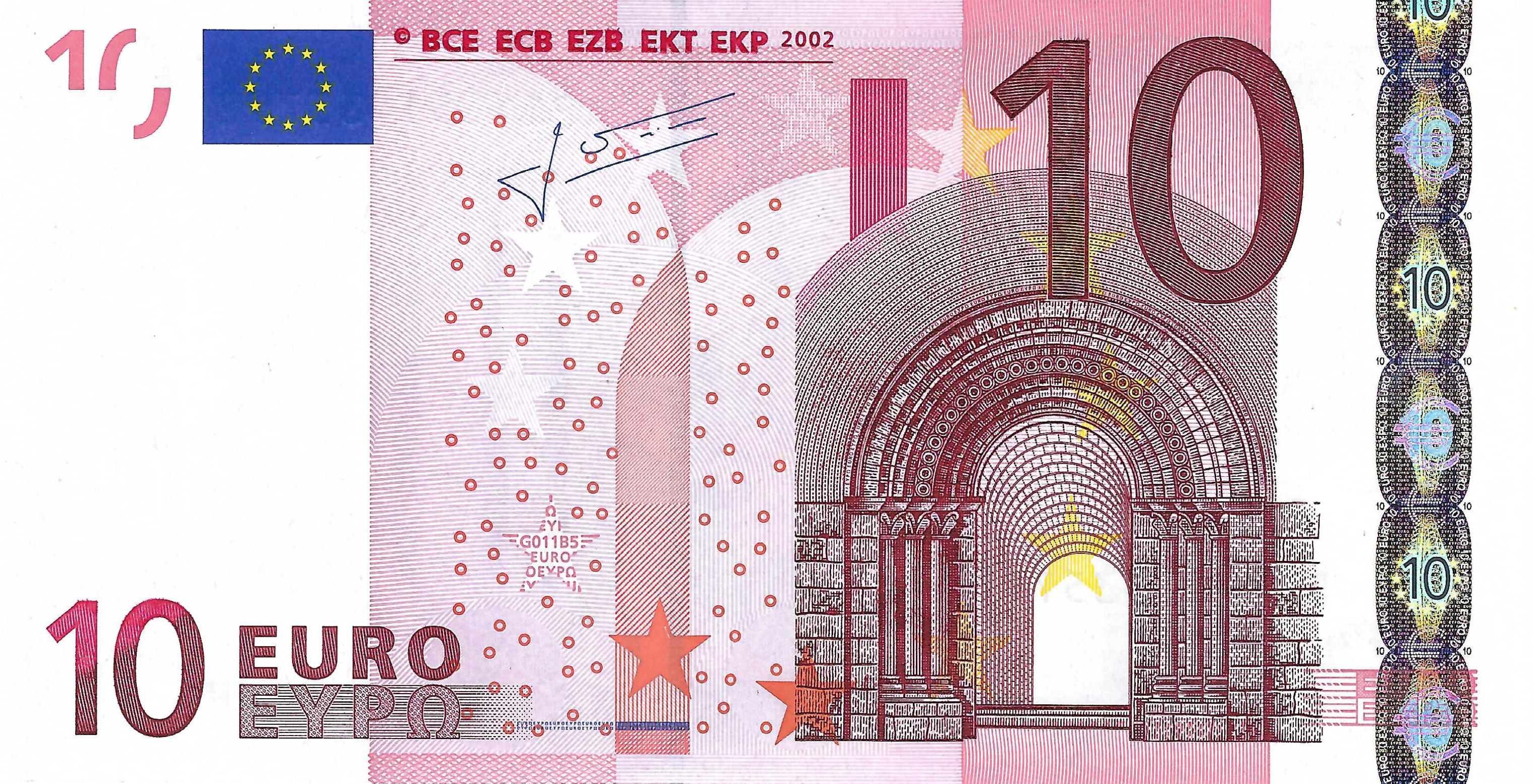10 Euro biljet 2002 met handtekening J.-C. Trichet (P/G011)