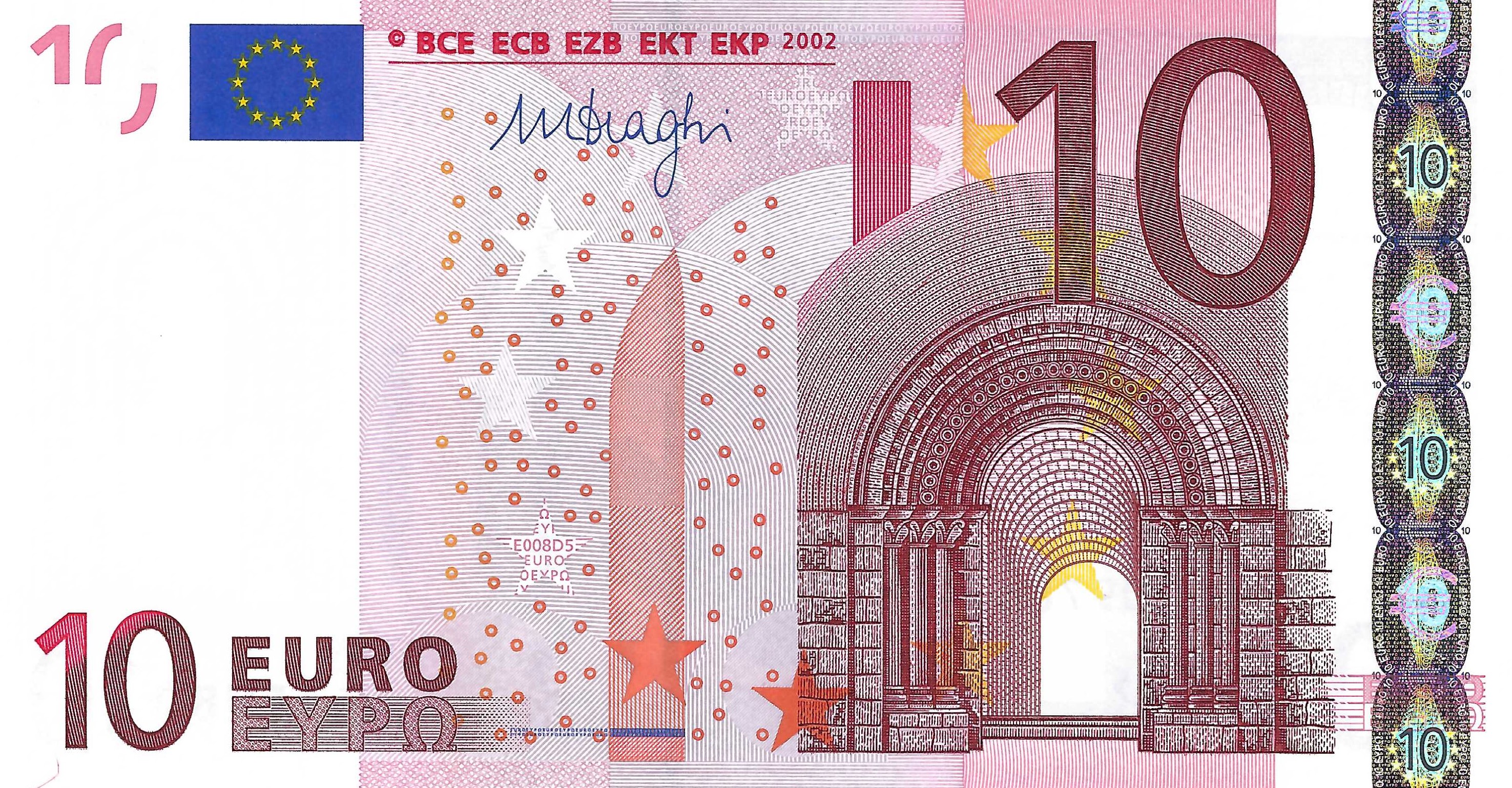 10 Euro biljet 2002 met handtekening M. Draghi